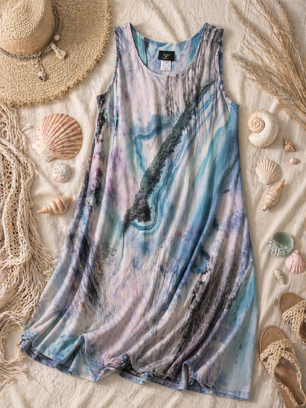 Libra Watercolor Boho Beach Dress XL Rayon
